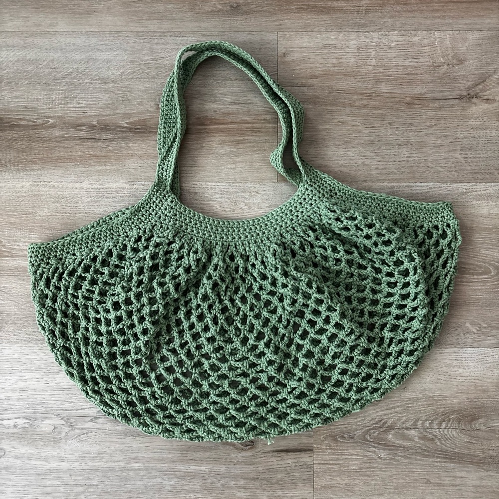 Handmade Sage Green Crochet Market Tote Bag